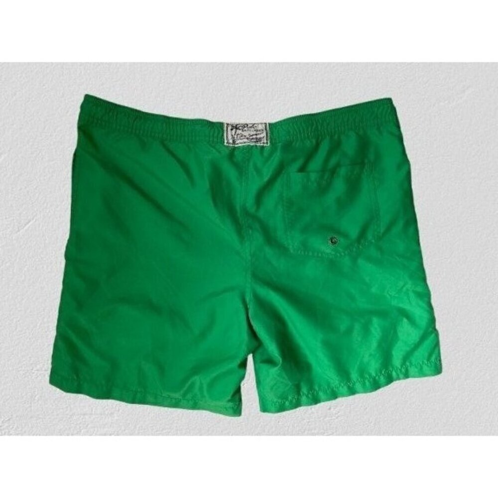 Polo Ralph Lauren Green Solid Traveler Polo Bear 5.5" Swim Trunks - Picture 3 of 9